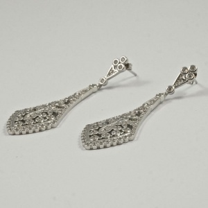 Art Deco Style Silver Tone and Crystal Drop Earrings